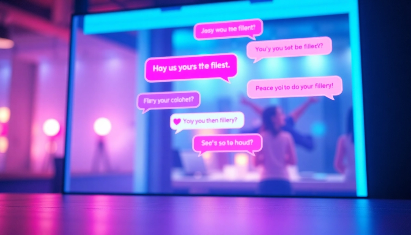 A digital representation of an AI chat room with vibrant chat bubbles and an inviting atmosphere.