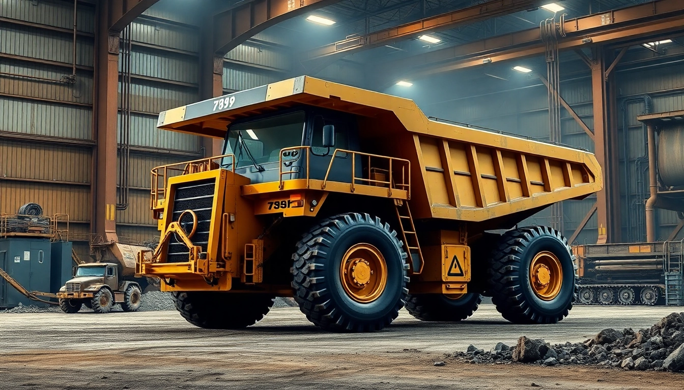 789F mining truck in action showcasing heavy-duty industrial equipment with detailed textures and bold colors for strong visual impact.