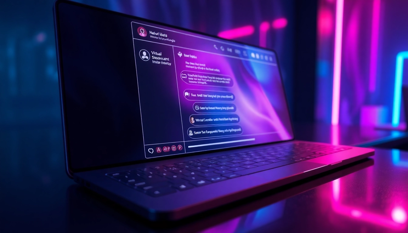 Close-up of a neon-lit AI chat interface on a sleek digital screen, evoking a seductive and high-tech atmosphere.