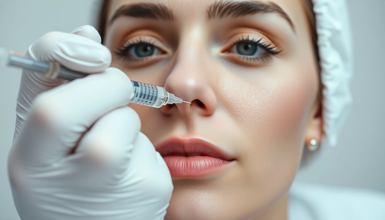 Botox Behandlung: Professional injection into facial muscles for youthful skin enhancement, clinical setting.