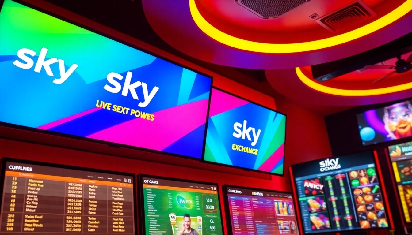 Sky Exchange online betting platform interface with active sports and casino game visuals, highlighting real-time betting action and vibrant colors for user engagement.