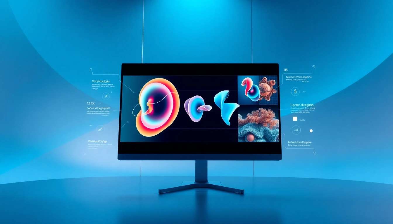 Futuristic digital workspace with AI image editing on a monitor, highlighting advanced reasoning and vibrant visuals.