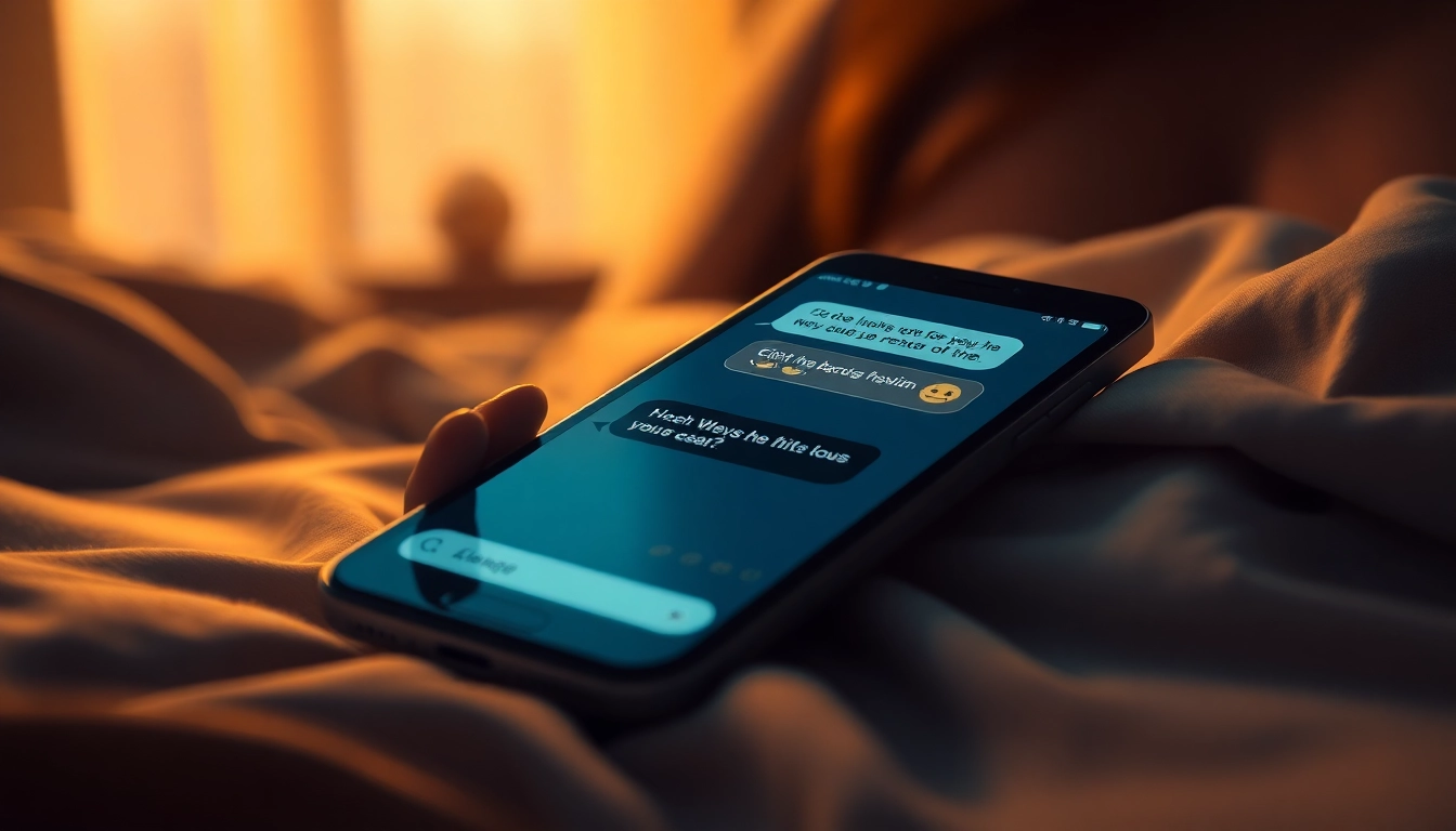 Close-up of a smartphone displaying a flirtatious AI chat in a dimly lit room.