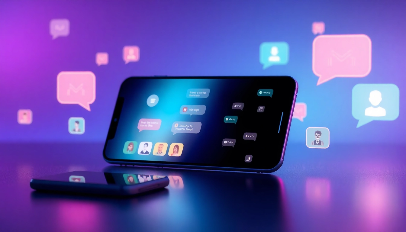 An illustration of a smartphone screen with colorful chat bubbles representing AI conversations, set against a futuristic, glowing background.