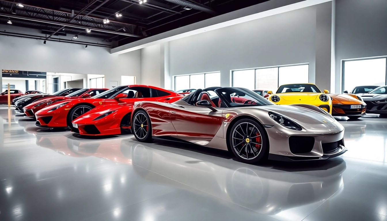 Professional dealership showcasing compro auto sportive high-end cars, emphasizing luxury and