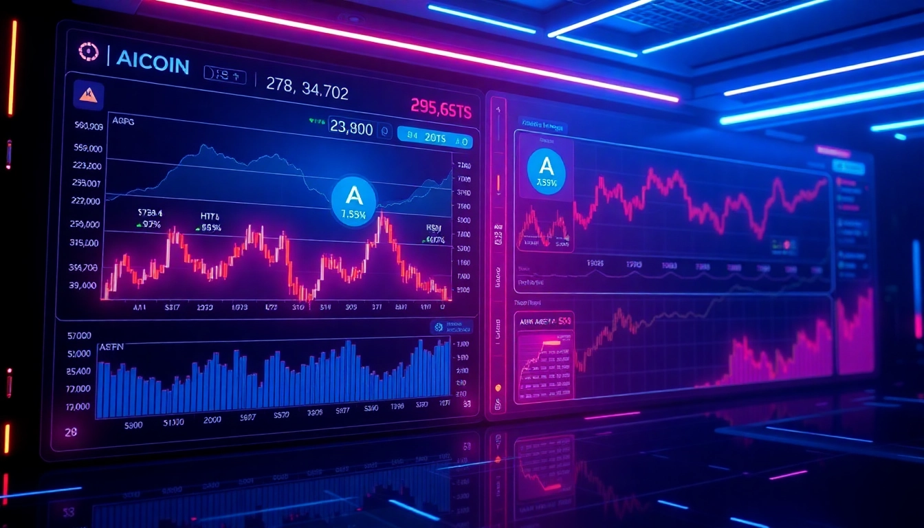 Professional analyzing aicoin market trends with advanced data visualization and digital