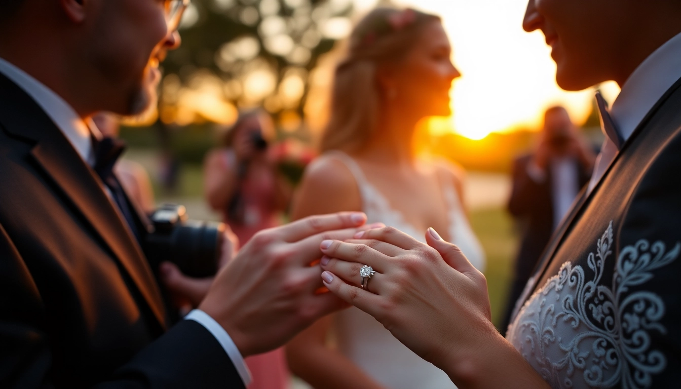 Elegant wedding photo capturing natural moments in eskuvo fotozas at sunset with warm tones and